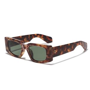 Y2K retro square sunglasses with tortoise frame and green lenses in a side view
