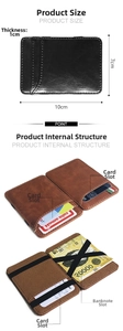 Detailed view of the slim magic wallet with dimensions 10x7x1cm and textured PU leather