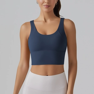 Women's V-back cloud-feel sports bra in navy blue high-elastic fabric for gym workout