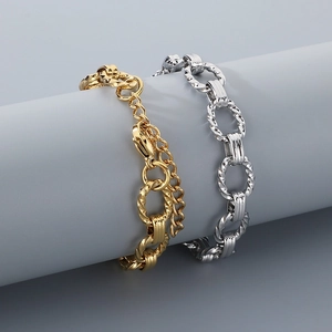 Twisted rope chain stainless steel bracelet in gold and silver finish with lobster clasp