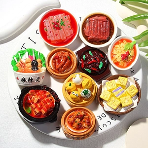 Realistic resin Chinese food magnets including braised pork and spicy soup models