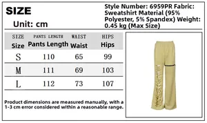 Size chart for casual hollow-out joggers with loose fit and zipper pocket details