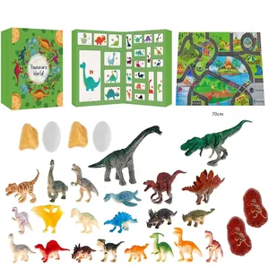 Detailed Christmas advent calendar set with dinosaur toys and a themed play mat