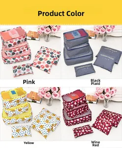 Detailed grid view of 6-piece travel organizer sets in various patterns and colors