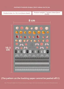 Adesivi per nail art 8x10,3cm con motivi a frutta, linee di pizzo e fiocchi su base opaca