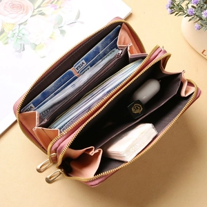 Dusty pink PU leather crossbody phone bag with double zippers and large capacity