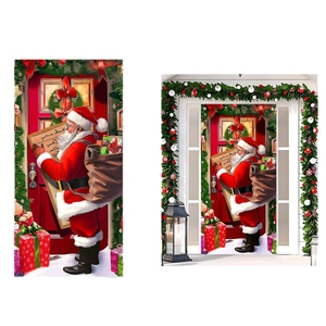 Christmas Santa door banner decor with red and green festive patterns for outdoor gardens