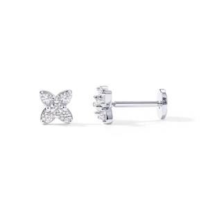 Detailed view of S925 sterling silver flower stud with internal screw thread flat back