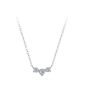 Elegant S925 sterling silver three-stone geometric necklace with sparkling zircons