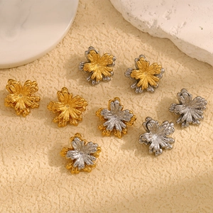 Vintage Blumen Blatt Ohrstecker Edelstahl 18K Vergoldet Unregelmäßig Doppellagig Luxus Schmuck Für Damen