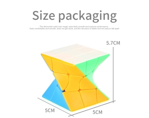 Detailed dimension guide for the colorful 3x3 twisted puzzle cube with smooth surface