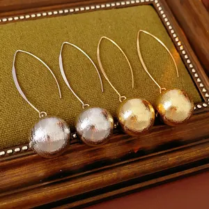 Boucles D'oreilles Pendantes Boule Texturée Avec Tige En Argent Crochet Long Bijoux Métalliques Géométriques Pour Femmes