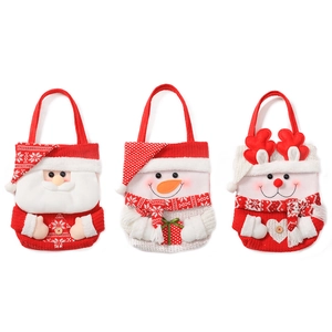 Three-piece Christmas gift bag set featuring 3D Santa Claus, Snowman, and Reindeer figures