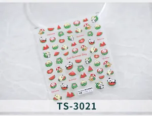 Detail view of TS-3021 3D relief nail stickers with summer panda and watermelon designs