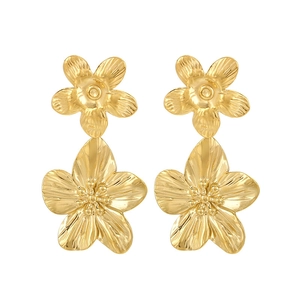 Vintage oversized gold flower drop earrings with a textured crinkled petal design