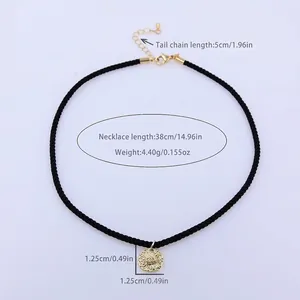 Collana in corda nera 3mm con ciondolo occhio del sole dorato e chiusura a moschettone
