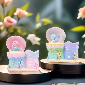 Pastel mermaid shell pen holder and desk ornament in dreamy macaron colors