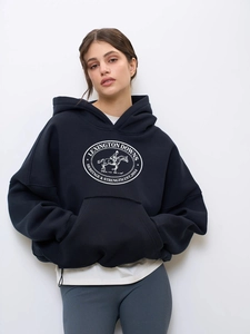 Oversize-Hoodie in Marineblau mit weißem Lexington Downs Reiter-Grafikdruck