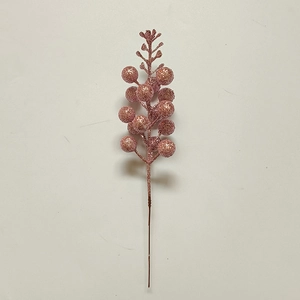 Detail of rose gold glitter berry branch for DIY Christmas tree floral arrangements