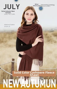Detailed view of soft brown solid scarf texture with elegant fringe tassels for winter