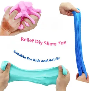 Close-up showing the stretchy and non-sticky texture of three-color DIY cotton slime toy