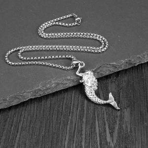 Polished silver mermaid pendant necklace with stainless steel box chain for men and women