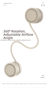 Detail of portable neck fan featuring a flexible 360-degree rotation adjustment hose