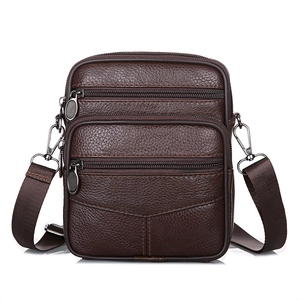 Men Crossbody Bag Genuine Cowhide Leather Lychee Pattern Multi-Pocket Large Capacity Business Casual Shoulder Messenger Bag
