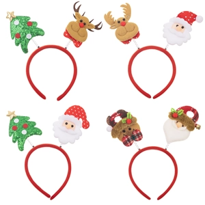 4-piece Christmas headband set featuring Santa, reindeer, and sequined tree decorations