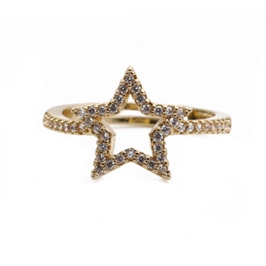 Elegant gold star ring with cubic zirconia stones on minimalist metal band