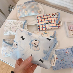 Mini cotton coin purses with cute cartoon dog and floral patterns and blue lanyards