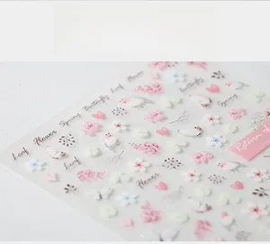 Détails de stickers d'ongles 5D avec motifs de fleurs, feuilles et oiseaux en relief