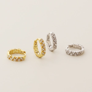 Elegant s925 silver double-row zircon hoops in gold and silver finishes, front and side views