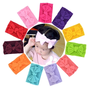 Baby Bow Headbands Soft Elastic Nylon Knitted Hair Bands Infant Toddler Wide Turban Solid Color Jacquard Accessories