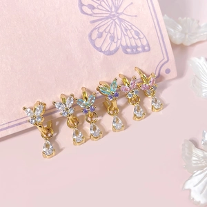 Light Luxury Copper Zirconia Butterfly Tassel Hoop Earrings Sweet Colorful Water Drop Dangle Earrings Jewelry For Women