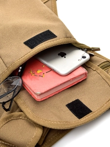 Marsupio tattico da gamba in tela kaki con scomparti per cellulare e attrezzatura
