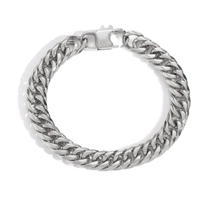 Polished silver stainless steel Cuban link bracelet with a secure lobster clasp closure