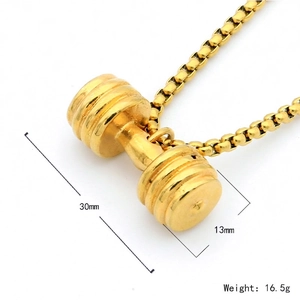 Golden titanium steel dumbbell pendant necklace with box chain for fitness enthusiasts