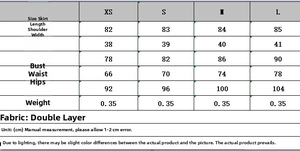 Size chart showing XS to L measurements for the studded asymmetric mini dress in CM