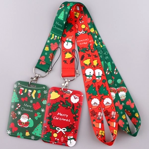 Set cordino e porta tessera natalizio con motivi Babbo Natale in rosso e verde