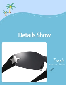 Detail view of durable sunglasses temple with silver star decoration and sturdy hinge