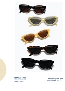 Detail view of 95177 cat eye sunglasses in multiple colors with size specs