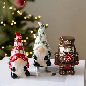 Ceramic Christmas Gnome Nutcracker Condiment Jars Glazed Salt And Pepper Shakers Desktop Decorative Tabletop Holiday Ornaments For Kitchen Home Decor Gift