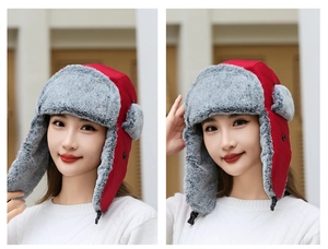 Detailed view of the thick faux fur lining and windproof fabric on this winter trapper hat