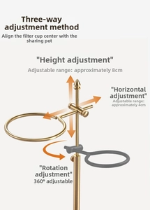 Adjustable brass coffee dripper stand with height, lateral and 360 rotation adjustment
