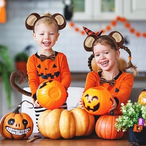 Detailed plush monkey costume set with round ears headband, bow tie, and long tail accessories