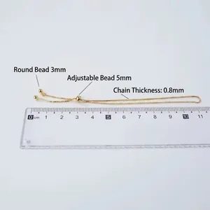 Adjustable 925 silver beaded bracelet chain with 5mm slider bead and 0.8mm box chain