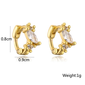 Detailed view of 18K gold plated cross earrings with marquise cubic zirconia stones