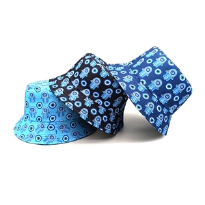 Three-piece bucket hat set with Hamsa Hand and Evil Eye patterns for sun protection