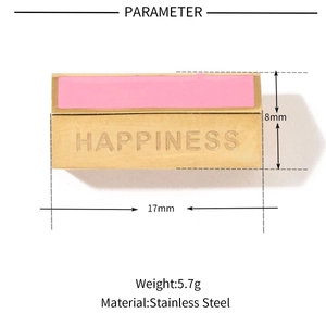 Pendentif cœur en acier inoxydable doré avec émail rose et gravure Happiness